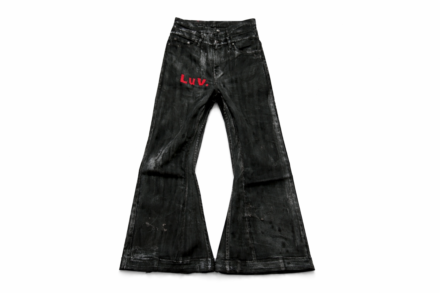 black double waist (WAX) Baggy flare jeans