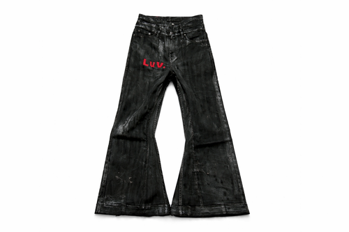 black double waist (WAX) Baggy flare jeans