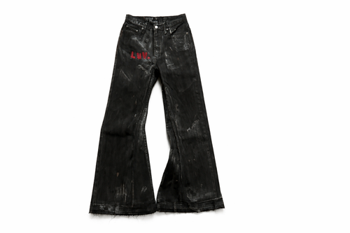 black (WAX) baggy flare jeans