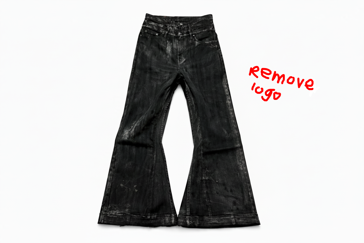 black double waist (WAX) Baggy flare jeans