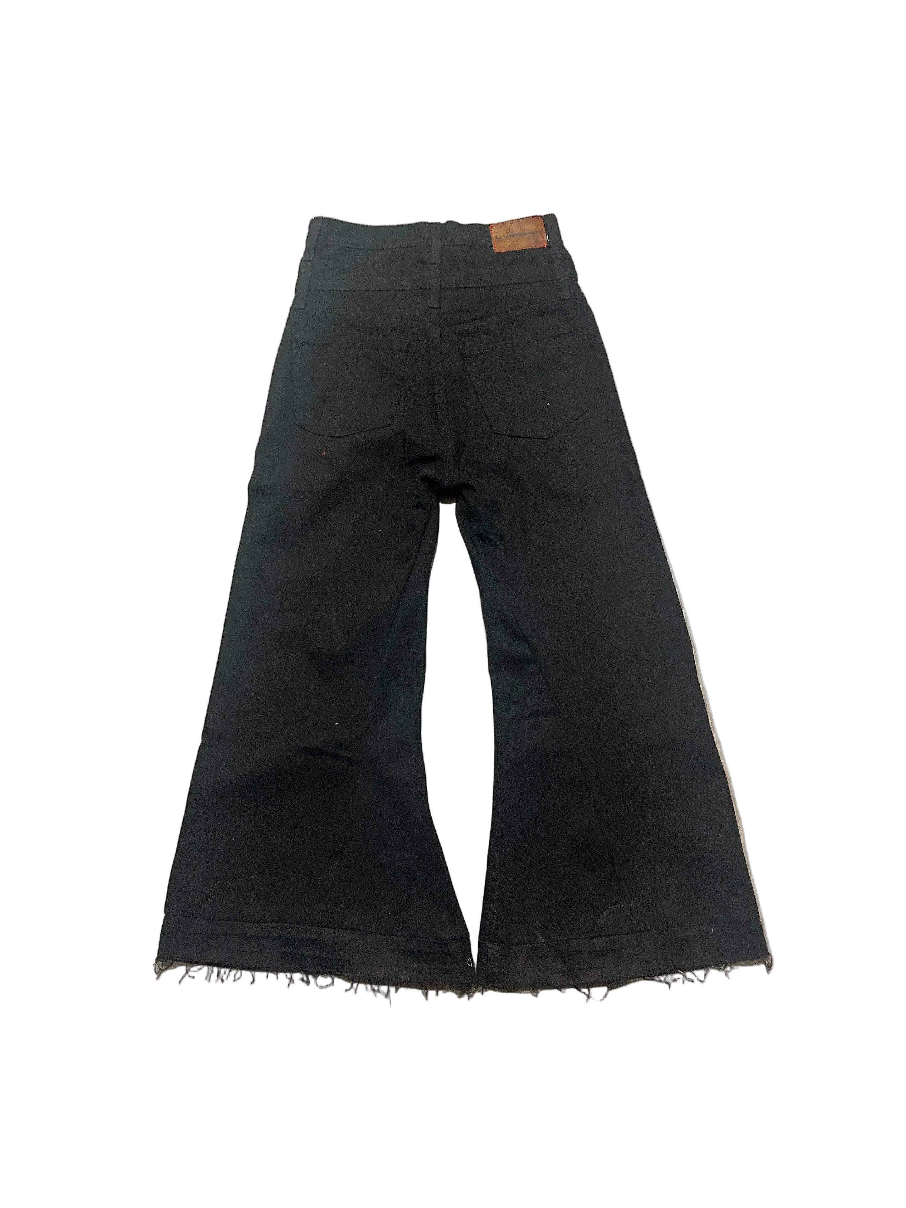 Black double waist denim baggy flare jeans