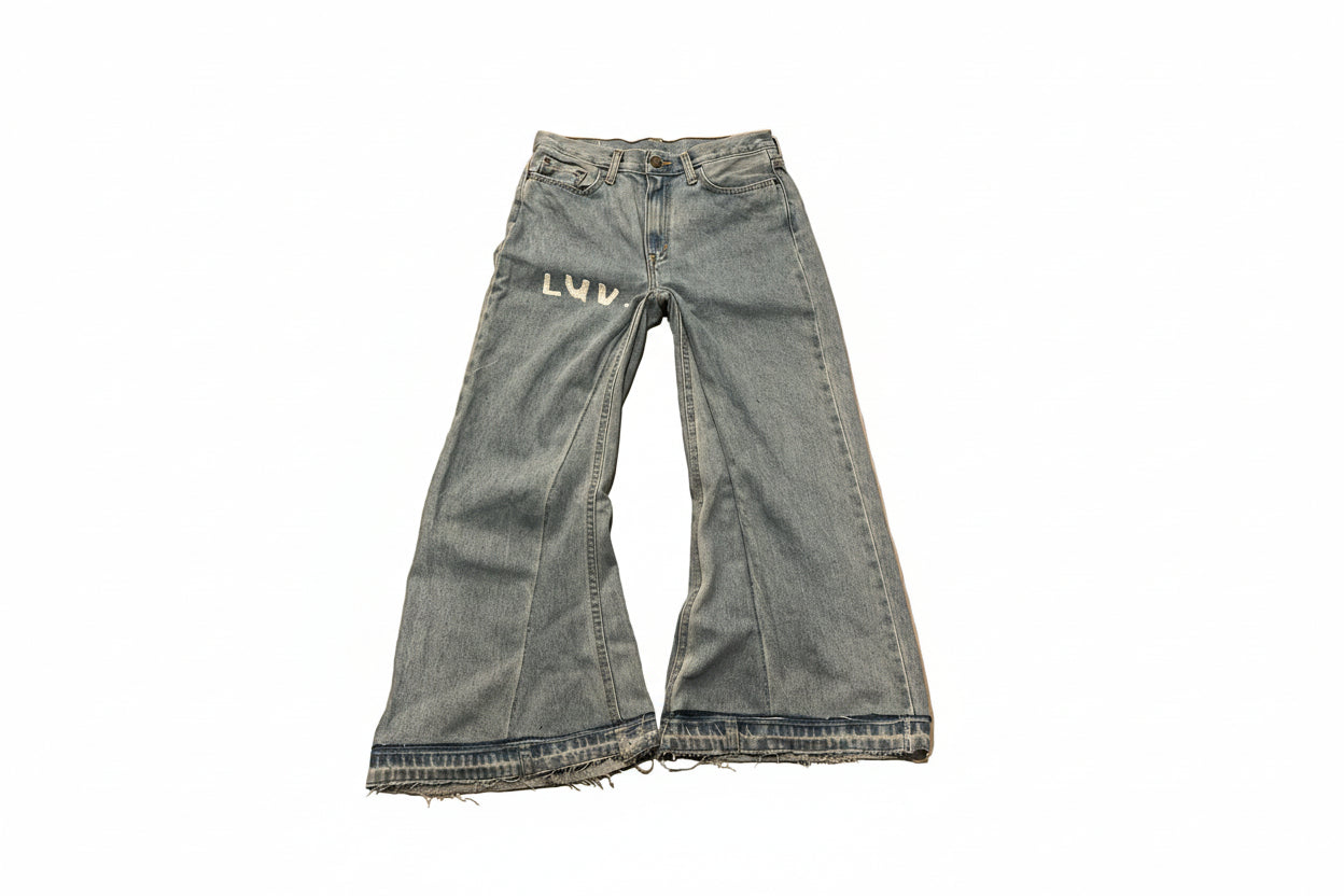 Denim light wash baggy flare jeans