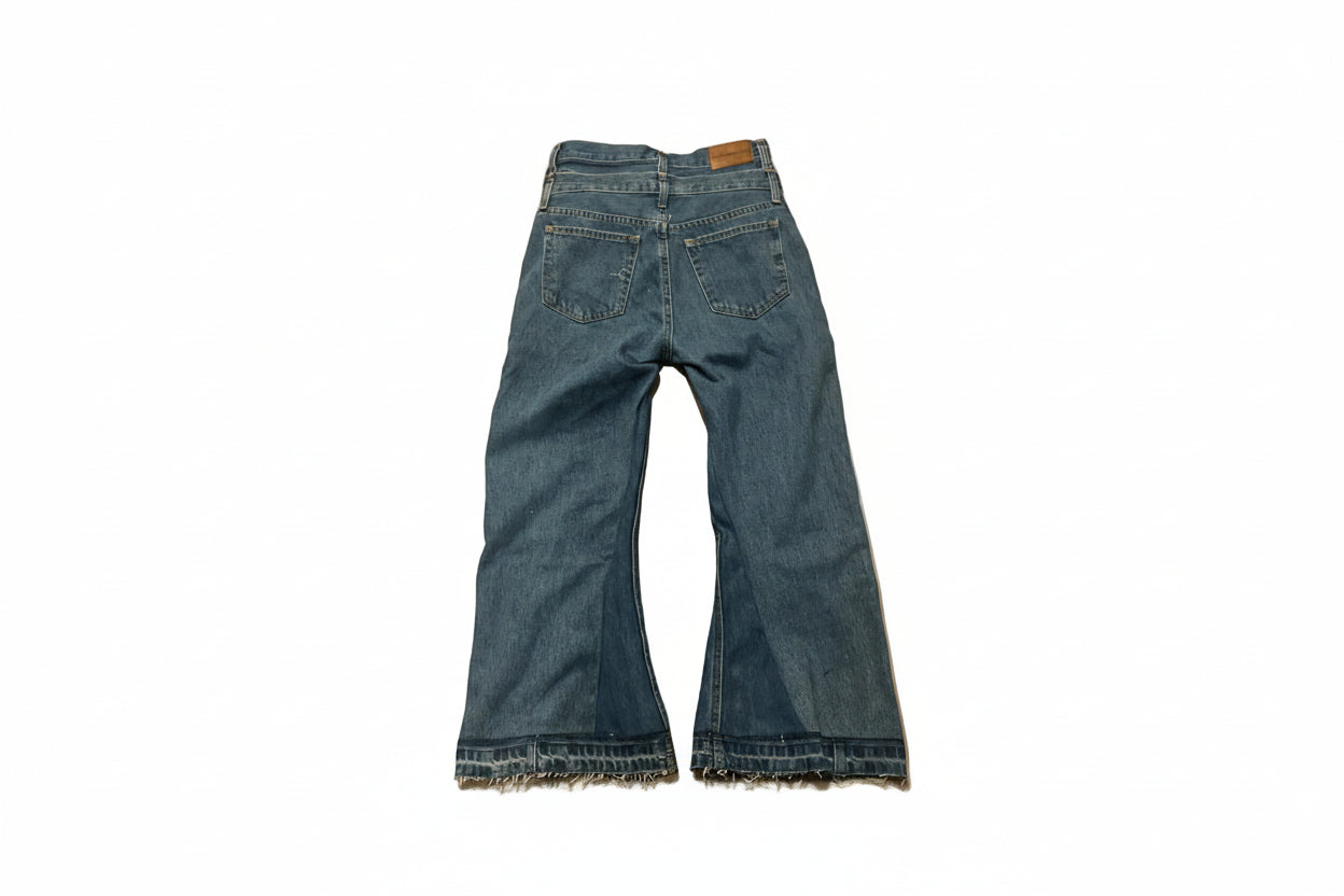 dark wash double waist denim baggy flare jeans