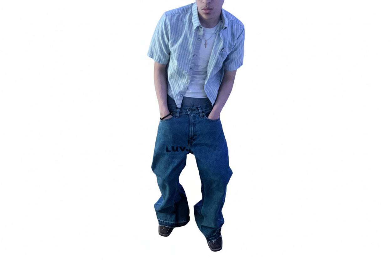 denim dark wash baggy flare jeans