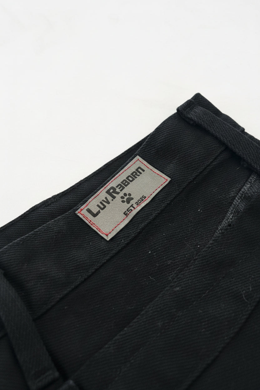 black double waist baggy jorts