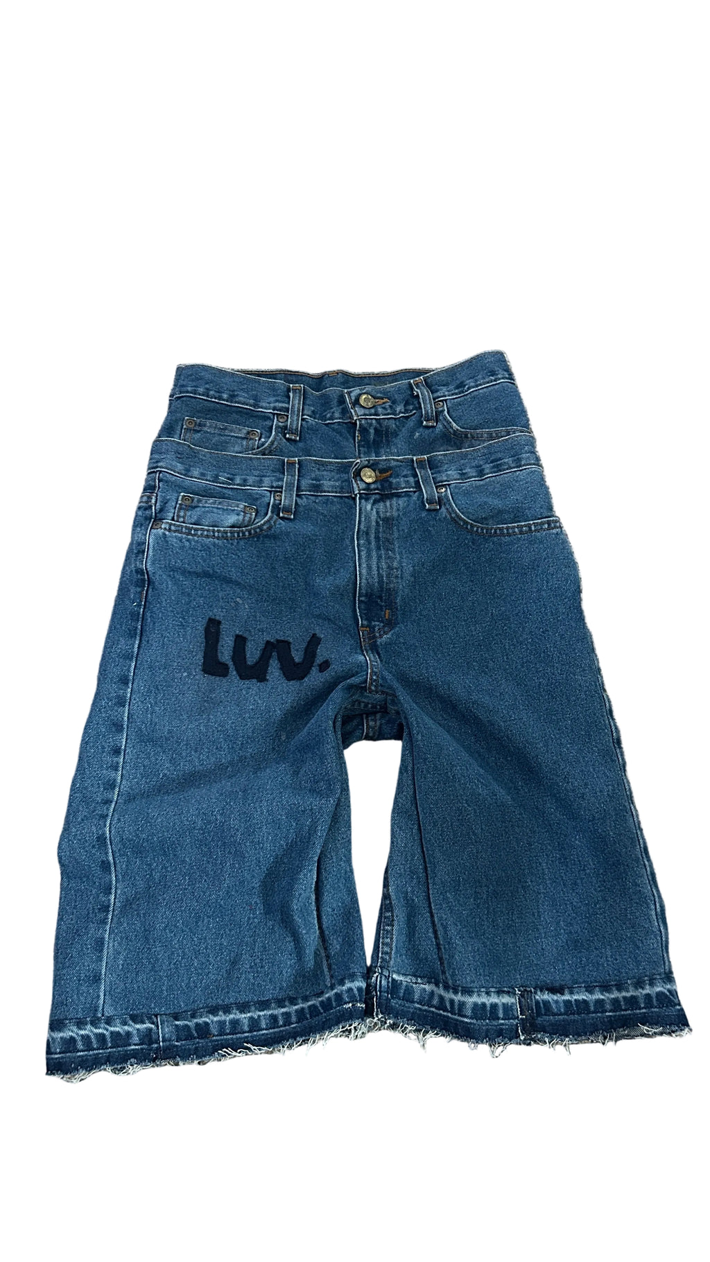 dark wash double waist baggy jorts