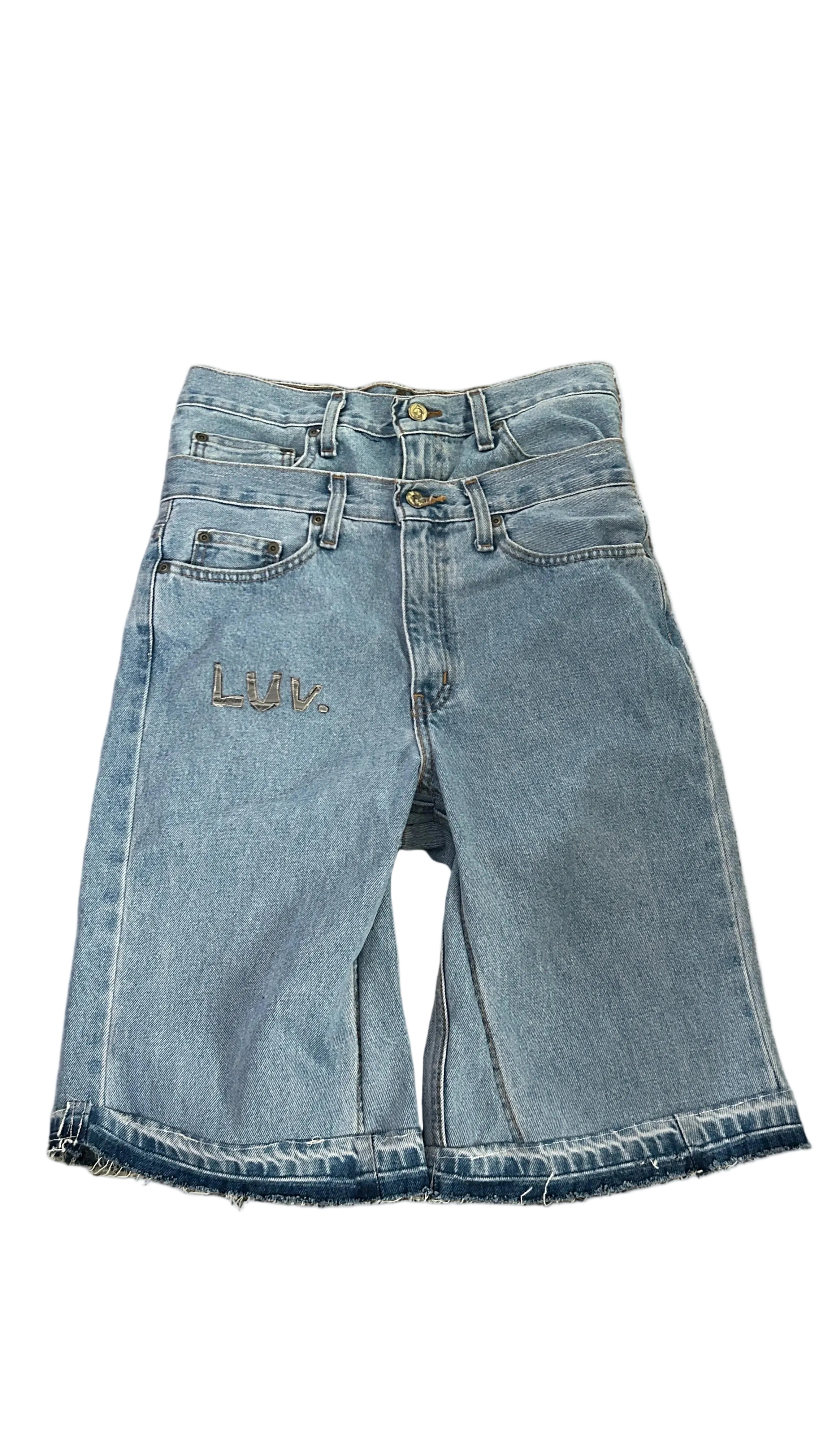 light wash double waist baggy jorts