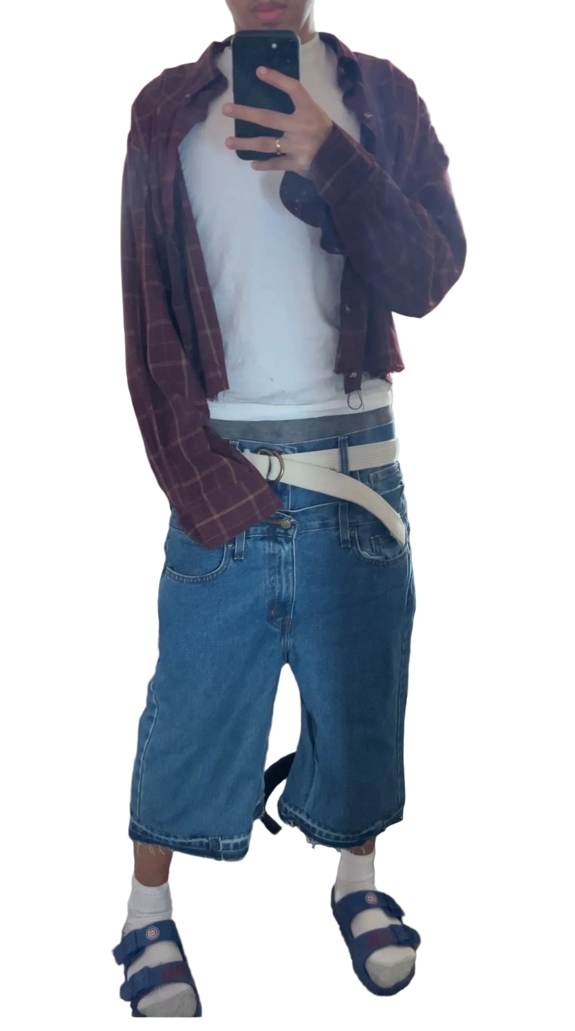 dark wash double waist baggy jorts