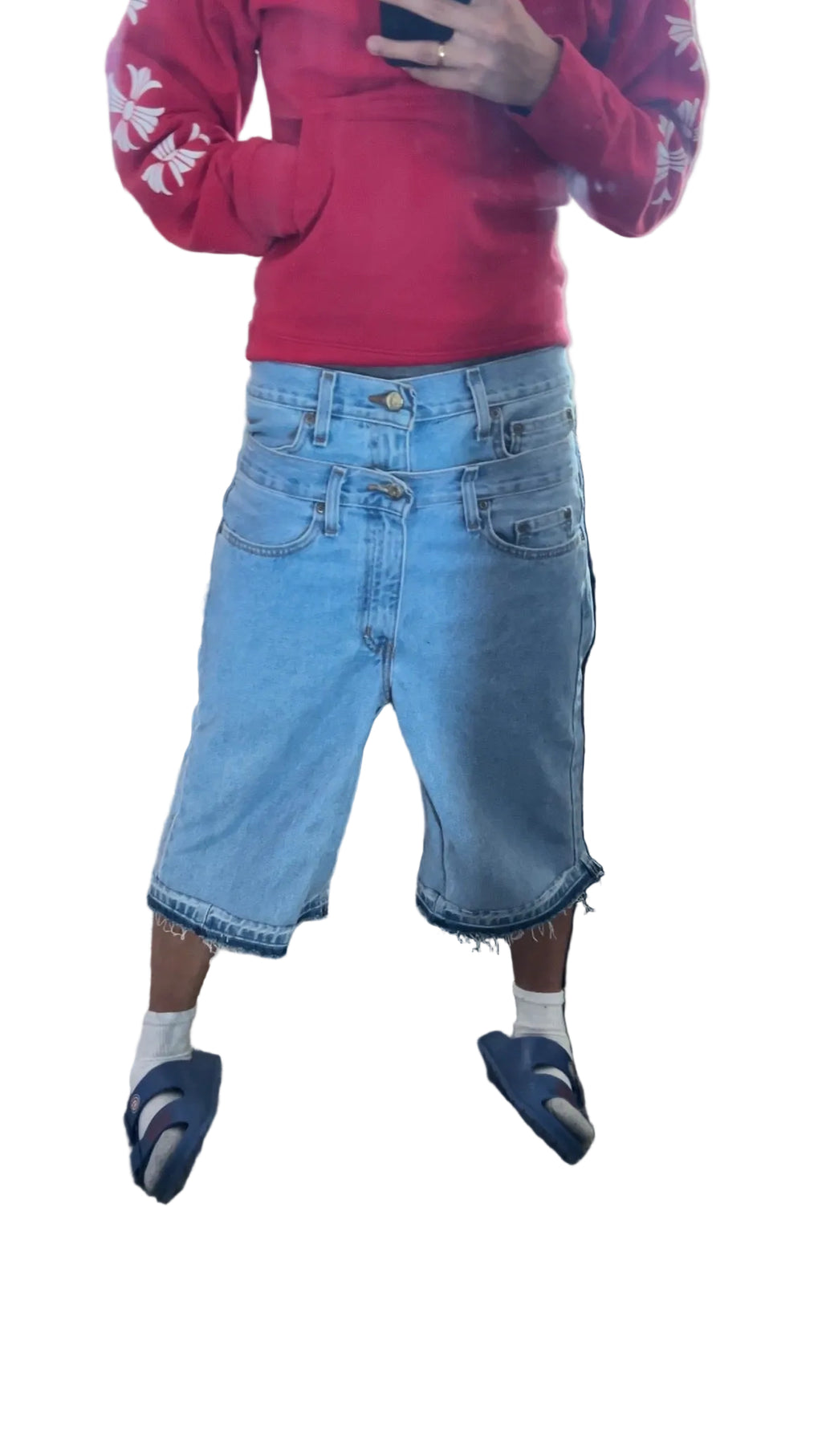 light wash double waist baggy jorts