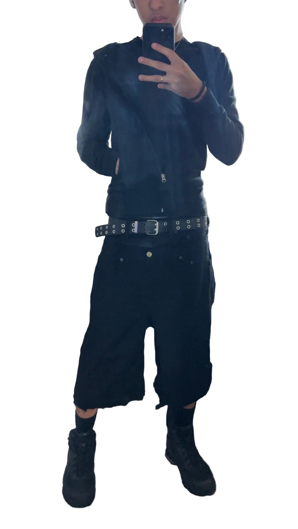 black double waist baggy jorts
